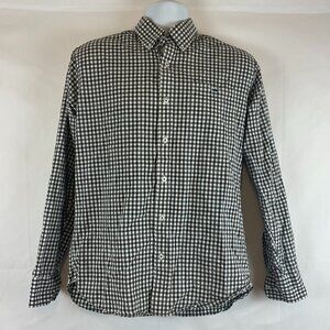 Fish Hippie Men's Button Front Shirt M Gray White Maroon Checker Plaid Pocket